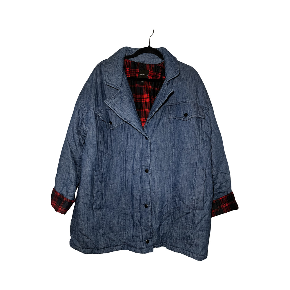 Lane Bryant‎ Jacket Womens 18 Blue Quilted Denim Plaid Lined Snap Button Coat